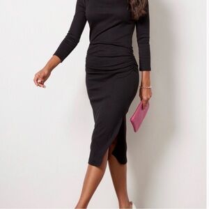 NWOT Michael Stars Ruched Midi Dress in Black